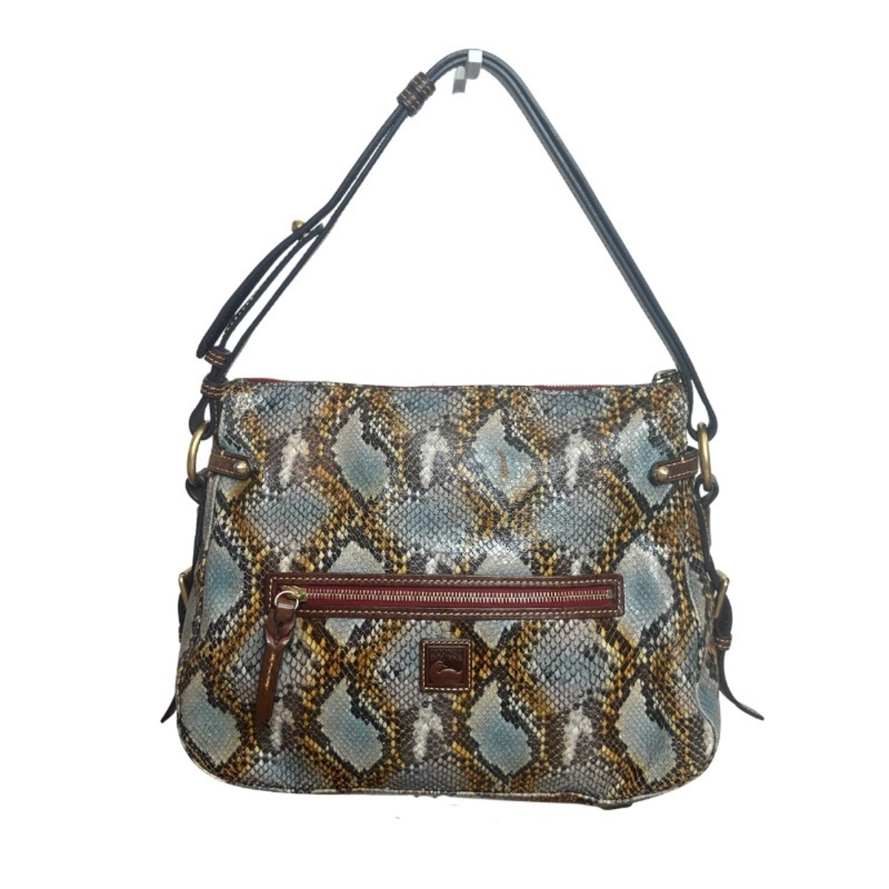 Dooney & Bourke Python Leather Shoulder Brown Blue Snakeskin Bag Red Lining